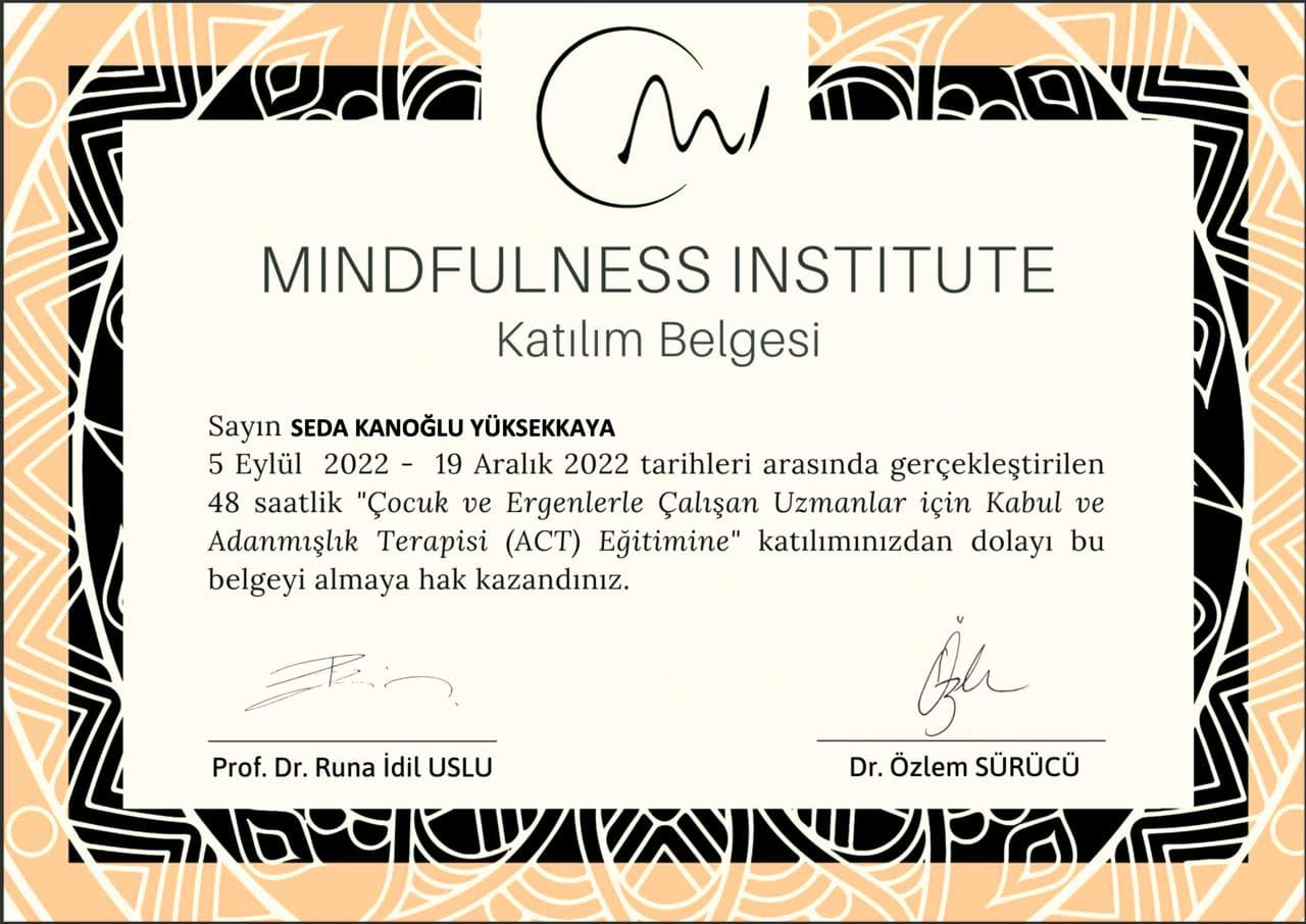 Uzm. Dr. Seda Kanoğlu Yüksekkaya — eğitim katılım belgesi
