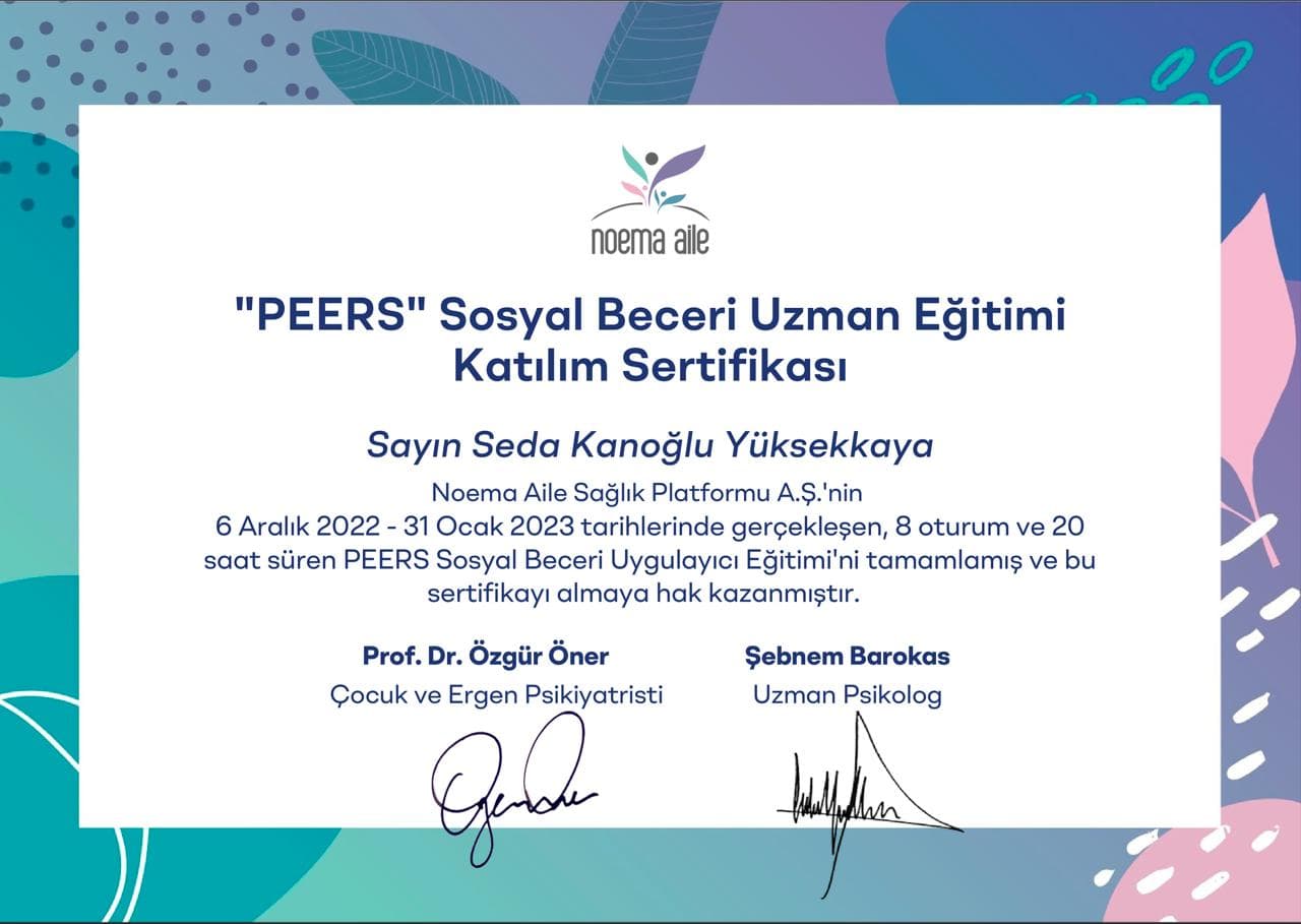Uzm. Dr. Seda Kanoğlu Yüksekkaya — eğitim katılım belgesi